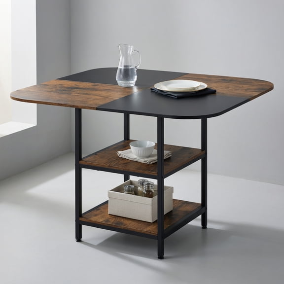 Resenkos 47.5 Inch Modern Square Dining Table, Mix-Colored Tabletop Table with Sturdy Metal Frame for Kitchen, Rustic Brown