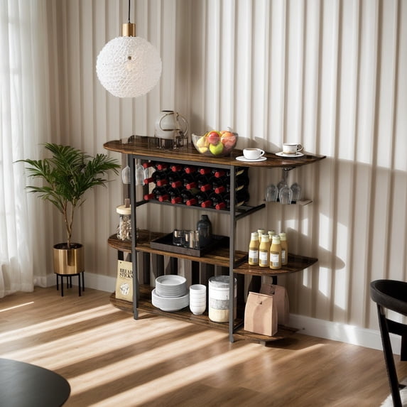 Tabele Rac Resenkos 47 Inches Wine Rack Table with Glass Holder and Storage ...