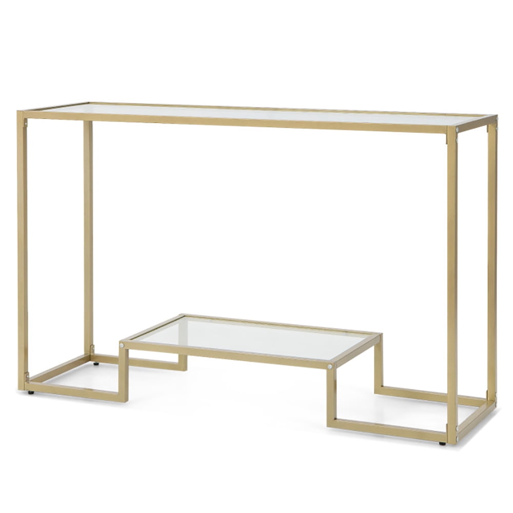 Resenkos 48 Inch 2-Tier Console Table with Tempered Glass Tabletop for ...