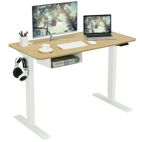 Resenkos 48 Inches Electric Standing Adjustable Desk with Control Panel and USB Port-Beige, Home Office Desks, Gaming Computer Desks for Study,Working,Writing