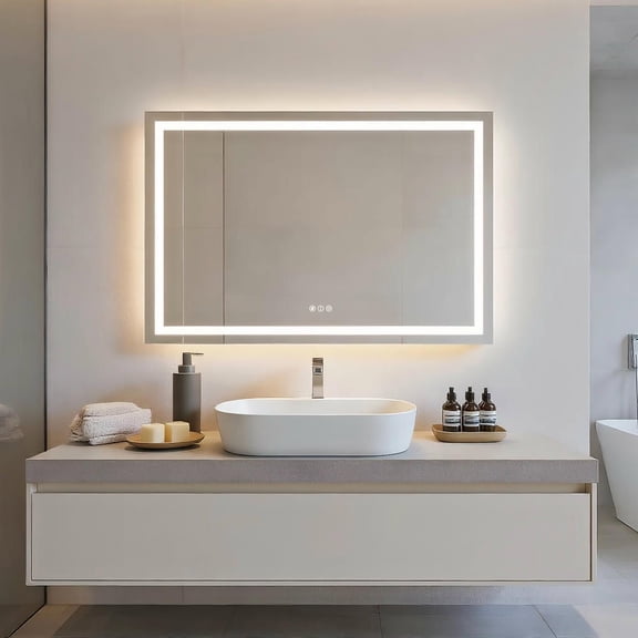 Resenkose 48x32 Inch Extra Wide Frameless Rectangle LED Bathroom Mirror for Large Walls