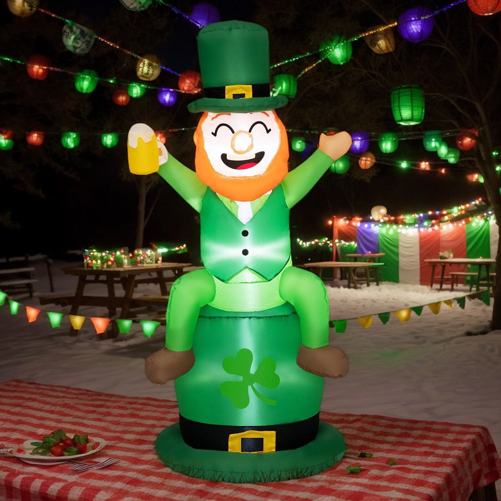 Resenkos 5 Feet St Patrick's Day Inflatable Decoration Leprechaun Sitting on Hat