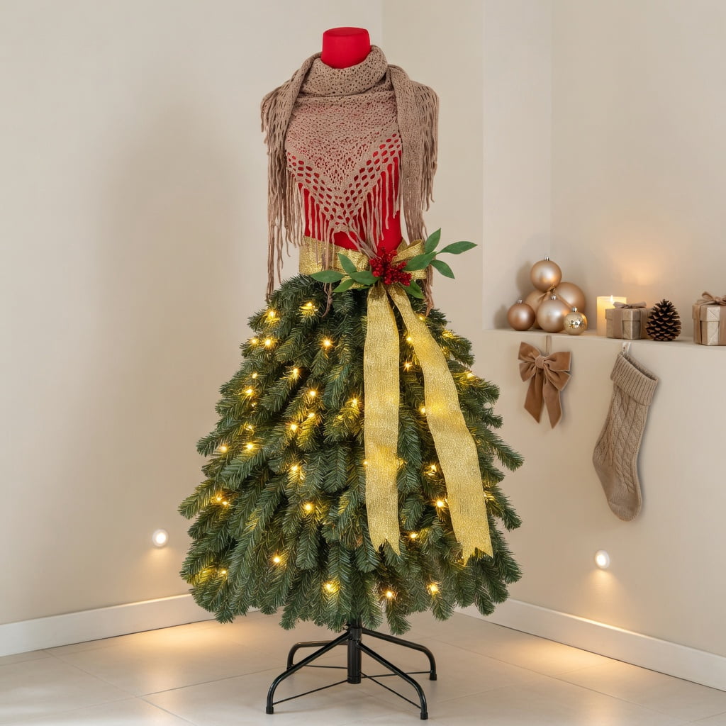 christmas tree mannequin dress Resenkos 5-Ft Pre-Lit Form Artificial Tree, Green/Red diy christmas tree dress Black sweater dress for Knitwear - Cardigans my overall mission is Shade:Tailored Nudes