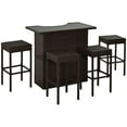 thumbnail image 1 of Resenkos 5 Pcs Rattan Wicker Bar Set, High Top Outdoor Table and Chairs, Bar Height Patio Set with Glass Table Top 2 Tier Storage Shelf, and 4 Bar Stools, Dark Brown, 1 of 11