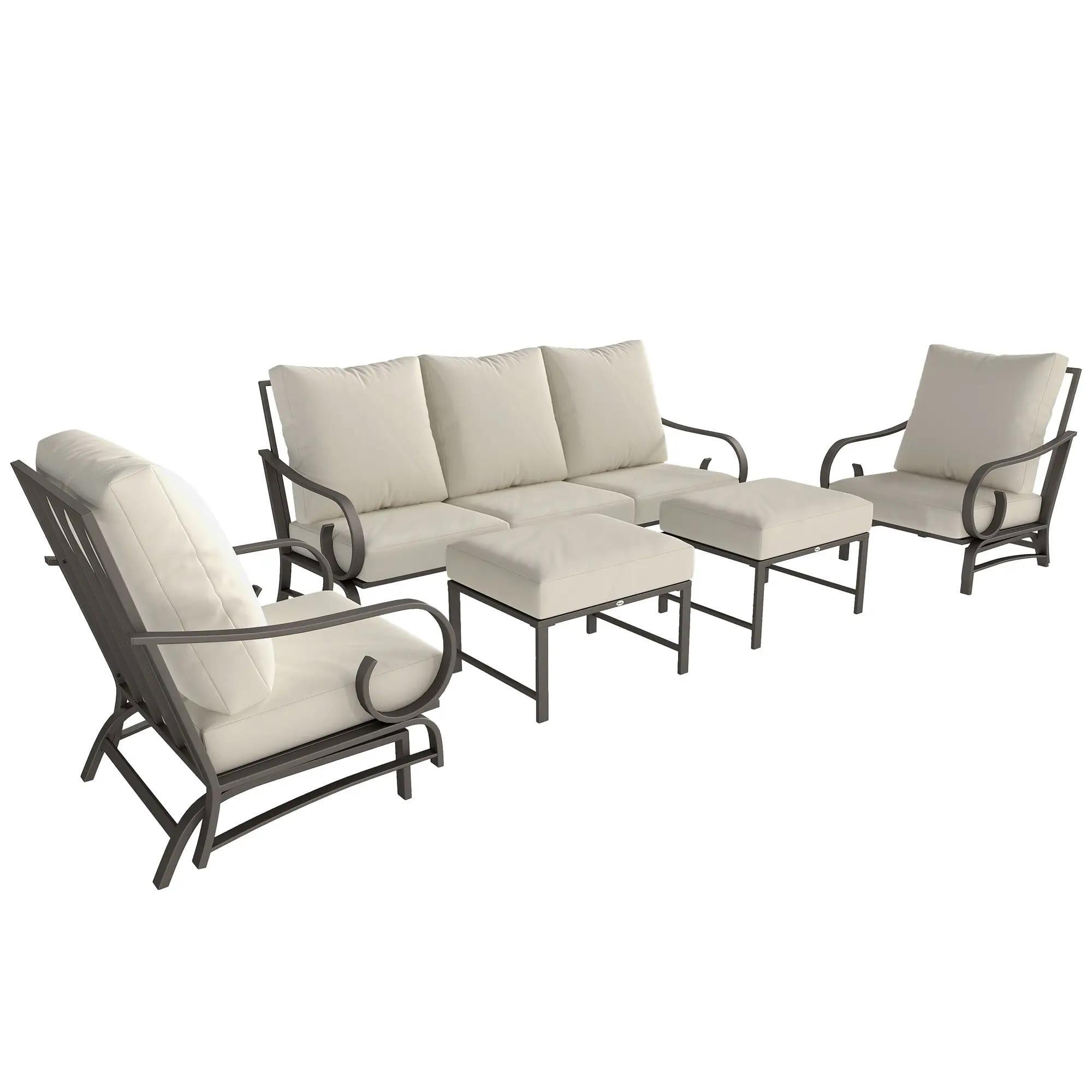 Resenkos 5-Piece Backyard Furniture Set, Outdoor Sectional Furniture, Steel, Beige