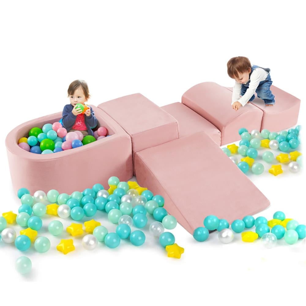 Resenkos 5-Piece Climb and Crawl Playset with Ball Pit for Kids-Pink