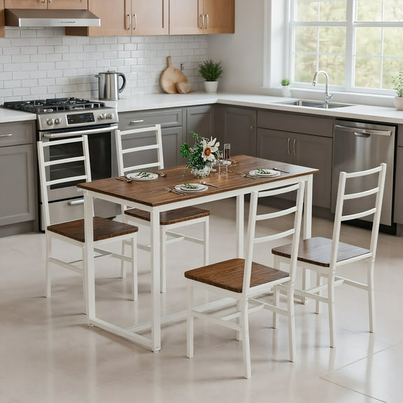 Resenkos 5-Piece Dining Table Set for 4, Wood Kitchen Table & Chairs, Space-Saving Modern Dinette Set for Small Spaces/Kitchen/Dining Room/Restaurant - Brown