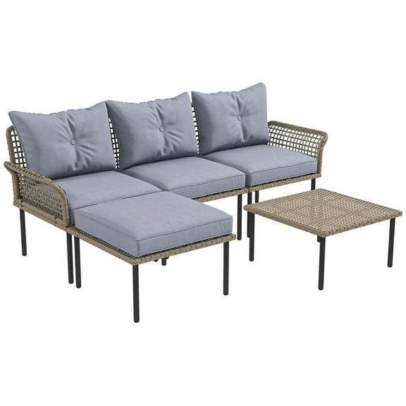 Resenkos 5-Piece Rattan Patio Furniture Set, Outdoor Sectional Furniture, Gray
