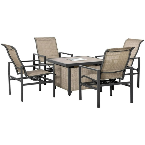 Resenkos 5 Pieces Garden Patio Dining Set, Four Rocking Chairs And A Dinner Table,Steel, Breathable Mesh Fabric, Plastic, Beige