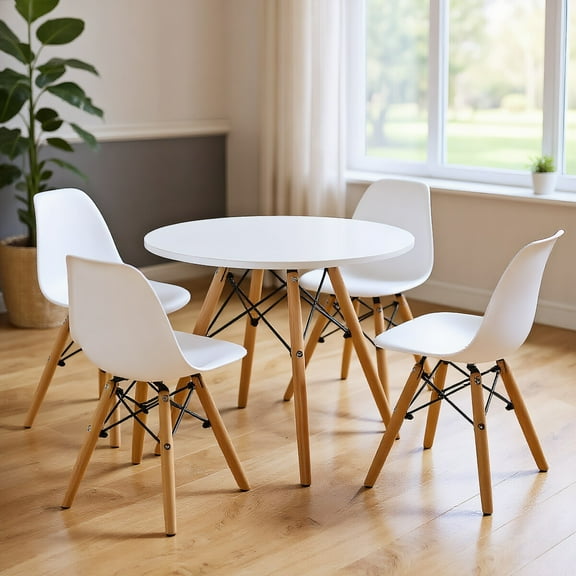 Resenkos 5 Pieces Kids Mid-Century Modern Table Chairs Set, Small Folding Table for Arts & Crafts, Snack Time, Homeschooling, Homework