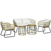 Resenkos 5 Pieces Patio Furniture Set,Outdoor Sectional Furniture, PE Rattan, White
