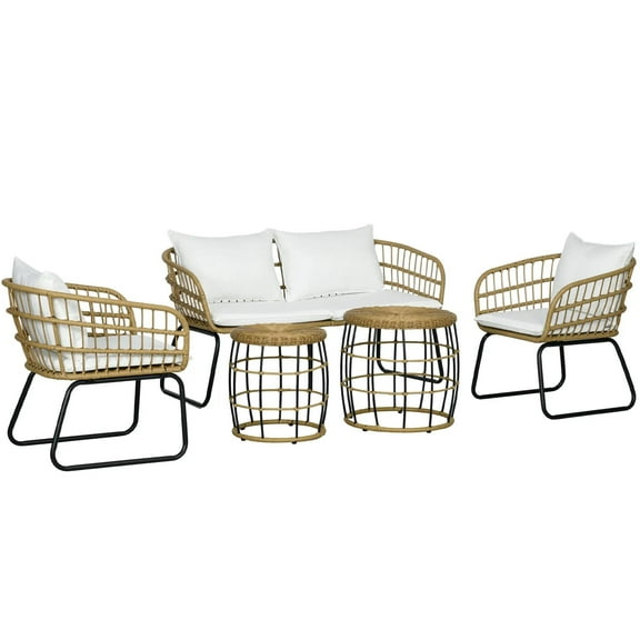 Resenkos 5 Pieces Patio Furniture Set,Outdoor Sectional Furniture, PE Rattan, White