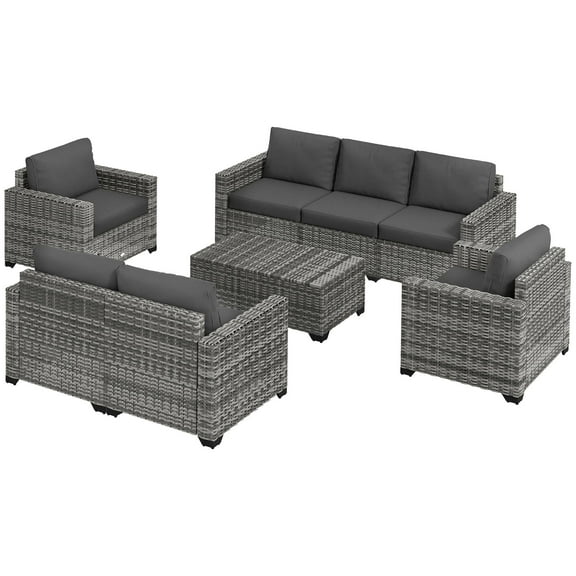 Resenkos 5 Pieces Patio Sectional Furniture Set, Outdoor Sectional Furniture, PE Rattan, Gray