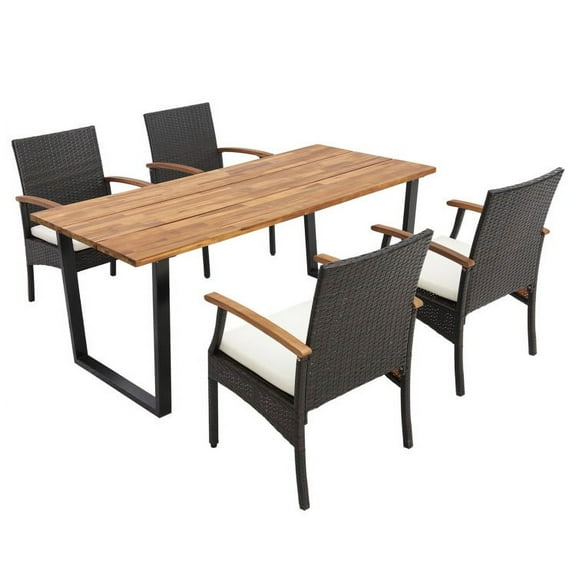 Resenkos 5 Pieces Patio Wicker Chair and Dining Table Set with 2 Inch Umbrella Hole for Balcany, Poolside