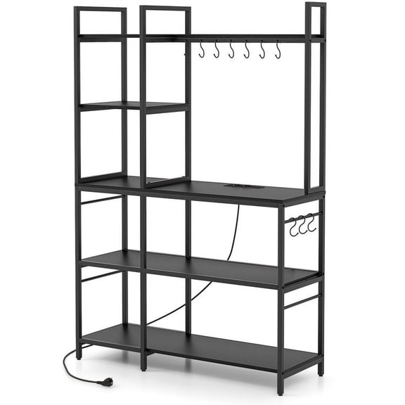 Resenkos 5-Tier Bakers Rack with Power Outlets and 10 S-Shaped Hooks-Black