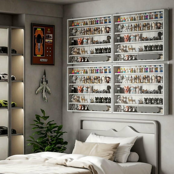 Resenkos 5-Tier Display Cabinet, Wall-Mounted Display Case with 2 Glass Doors and Adjustable Shelves, Gray