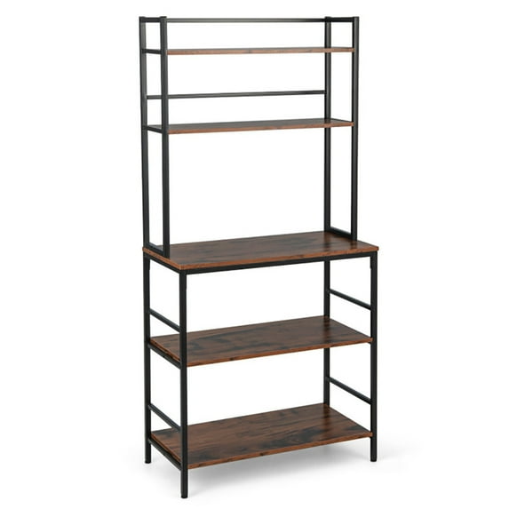 Resenkos 5-Tier Kitchen Bakers Rack with Hutch and Open Shelves-Rustic Brown, Storage Rack Microwave Oven Stand for Spices, Pots, and Pans