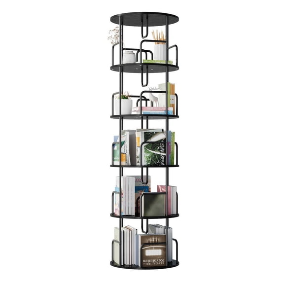 Resenkos 5-Tier Rotating Bookshelf Tower, 360-Degree Spinning Narrow Bookcase for Bedroom & Living Room Storage, Black
