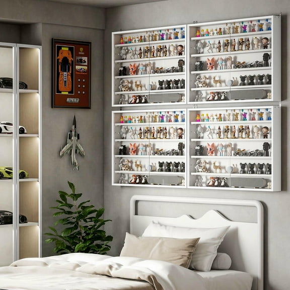 Resenkos 5-Tier Wall Display Cabinet, Glass Doors, Adjustable Shelves, White