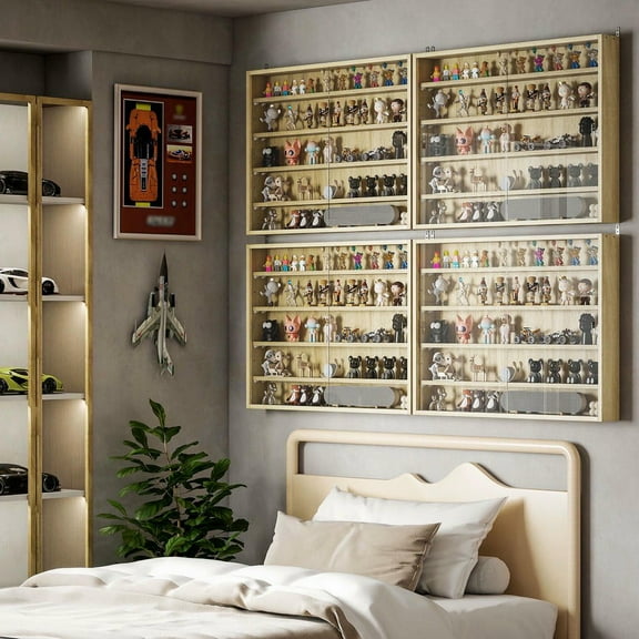 Resenkos 5-Tier Wall-Mount Display Cabinet - 2 Glass Doors, Oak