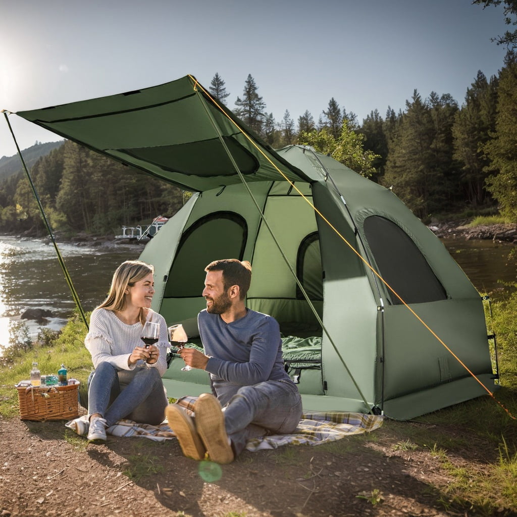Resenkos 5-in-1 2-Person Foldable Outdoor Camping Tent Cot with Air Mattress and Sleeping Bag