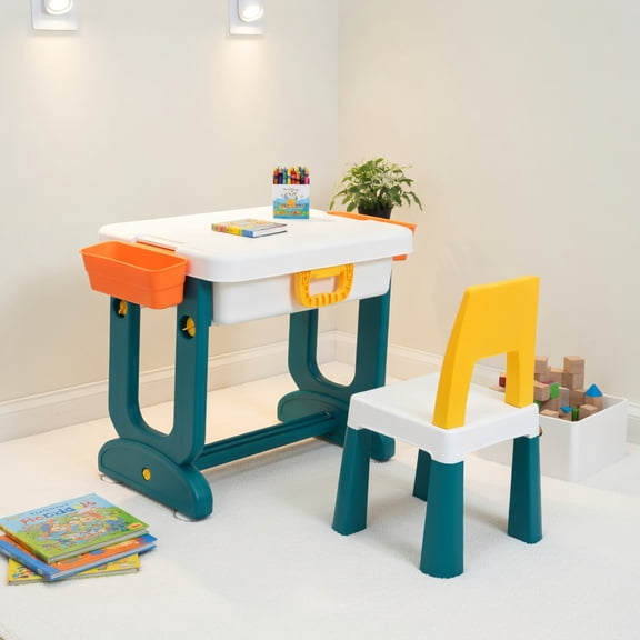 Resenkos 5-in-1 Kids Activity Table Set, Small Folding Table for Arts & Crafts, Snack Time, Homeschooling, Homework