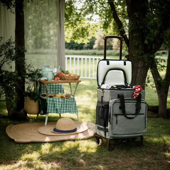 Resenkos 50-Can Large Leakproof Rolling Cooler with Detachable Bottom Plate-Gray