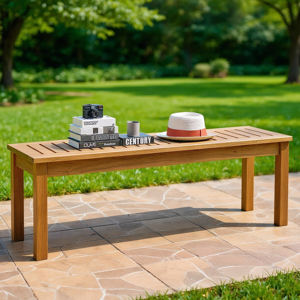 Resenkos 52 Inch Outdoor Acacia Wood Dining Bench Chair, Garden Furniture, Easy Assembly, Suitable for Patio and Garden Resenkos 52 Inch Outdoor Acacia Wood Dining Bench Chair, Garden Furniture, Easy Assembly, Suitable for Patio and Garden
