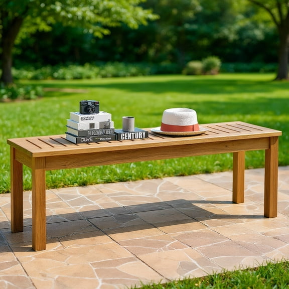 Resenkos 52 Inch Outdoor Acacia Wood Dining Bench Chair, Garden Furniture, Easy Assembly, Suitable for Patio and Garden