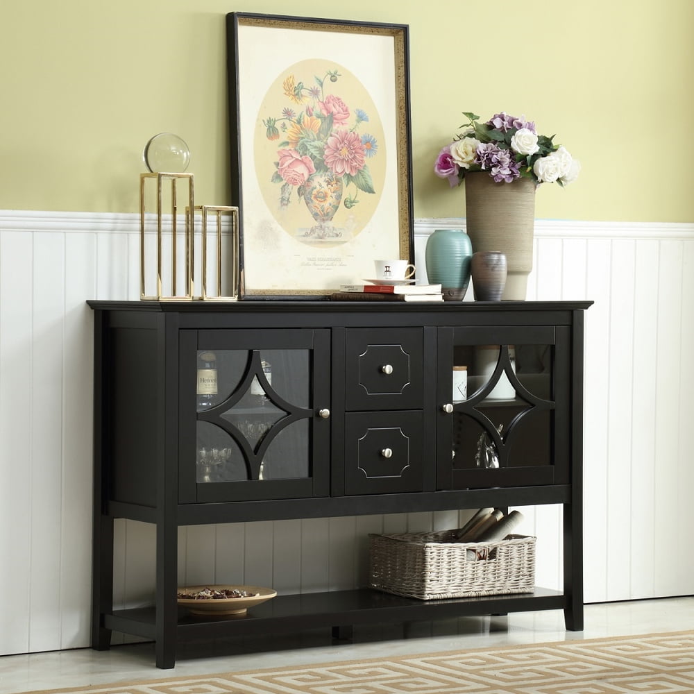Resenkos 52" TV Stand Console for up to 60 inches Television, 2 Drawers Wood Entertainment Media Center with Open Storage Shelf in Black