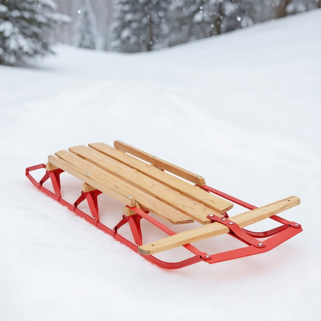 Resenkos 54 Inch Kids Wooden Snow Sled with Metal Runners and Steering Bar Resenkos 54 Inch Kids Wooden Snow Sled with Metal Runners and Steering Bar