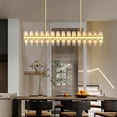 thumbnail image 1 of Resenkos 54" Crystal Brass Rectangle Chandelier - Gold Farmhouse Light for Dining/Kitchen Island/Living Room (Includes 60XG4 Bulbs), Gold, 1 of 7
