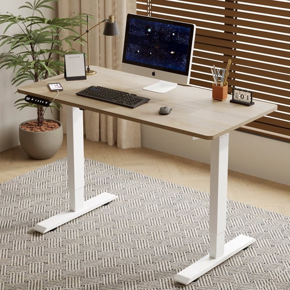 Resenkos 55" Electric Height Adjustable Standing Desk, Oak Lift-up Computer & Gaming Table for Home & Office, Oak