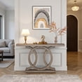thumbnail image 1 of Resenkos 55” Farmhouse Console Table with Geometric Wooden Base, Rustic Entryway Sofa Table for Living Room, Hallway, Gray, 1 of 10