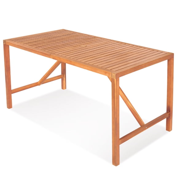 Resenkos 55 Inch Patio Rectangular Acacia Wood Dining Table with Umbrella Hole for Patio Back Deck, Balcany, Poolside