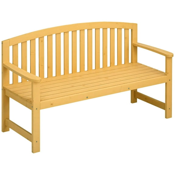 Resenkos 56" Outdoor Bench, 2-Person Wooden Seat with Back & Arm, Patio Bench for Deck, Porch, Poolside, Balcony, Comfort & Style,Natural