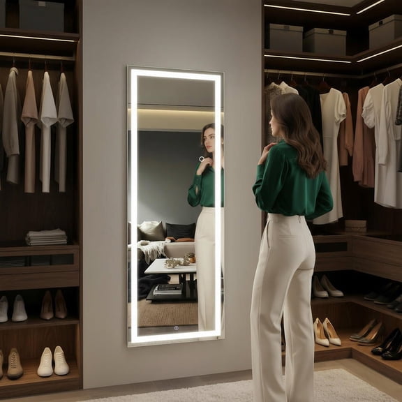 Resenkose 56x18 Inch Frameless Full-Length Vertical LED Wall Mirror with Borderless Design - Black