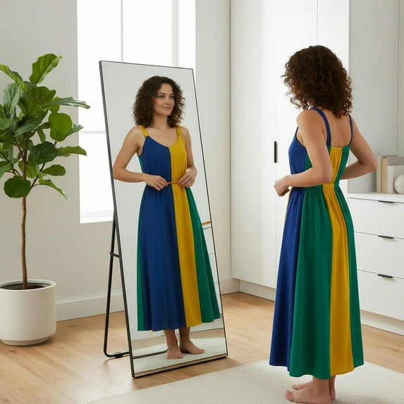 Resenkos 56x18 Inch Vertical Frameless Full-Length LED Wall Mirror, Modern Borderless Design with Integrated Lighting, Black