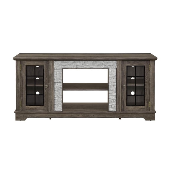 Resenkos 58-Inch Faux Stone Media Console with 2 Storage Doors - Gray
