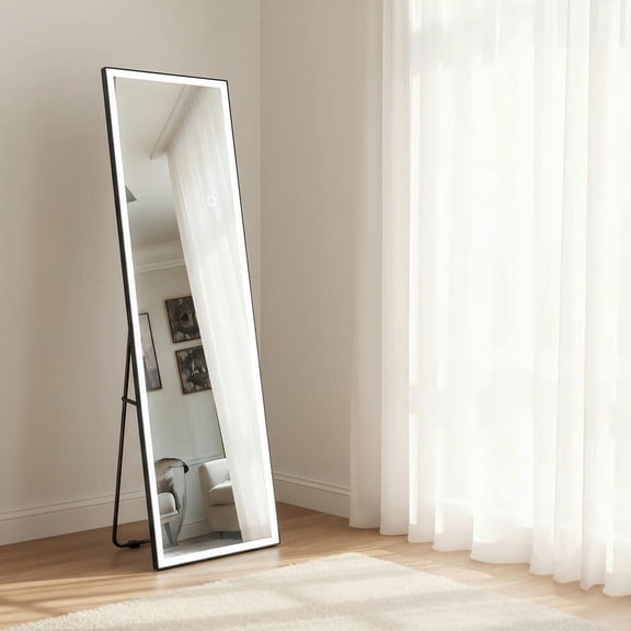 Resenkose 58x18 Inch Large Vertical LED Wall Mirror with Slim Black Frame for Bedroom - Black