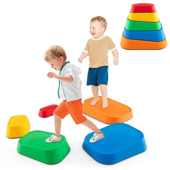 Resenkos 5Pcs Kids Stepping Stone Set Non-Slip Toddler River Stones - Balance Training Play Equipment - Multicolor