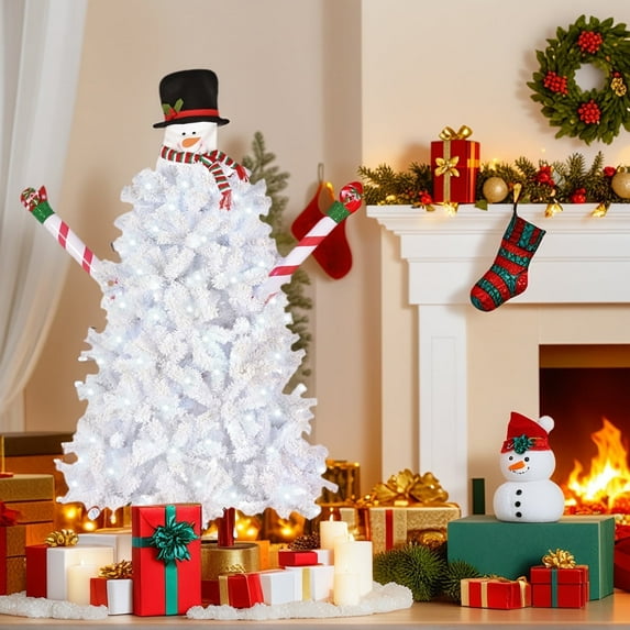Resenkos 6.5ft Snowman Shape Christmas Tree with 140 Cool Lights & 8 Modes, White