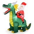 thumbnail image 1 of Resenkos 6.7-Ft Christmas Inflatable - Santa Riding Dinosaur with LED Lights, Multi-Color, 1 of 8