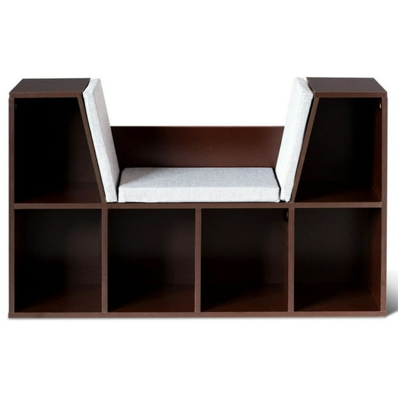 Resenkos 6-Cubby Kid Storage Bookcase Cushioned Reading Nook-Brown, Kids Toy Storage for Kids, Boys, Girls, Nursery