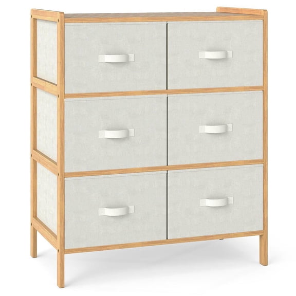 Resenkos 6-Drawer Fabric Dresser Comes with 6 Folding Fabric Bins, Spacious Storage Solution for Bedrooms, Living Rooms, Natural