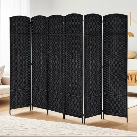 Resenkos 6-Panel Folding Room Divider Privacy Screen - 6FT Tall Portable Wicker Weave, for Bedroom/Home Office, Black