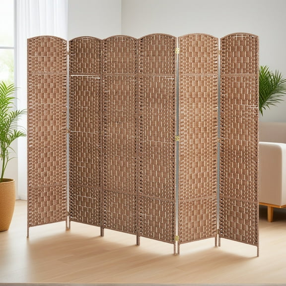 Resenkos 6-Panel Folding Room Divider Privacy Screen - 6FT Tall Portable Wicker Weave, for Bedroom/Home Office, Natural
