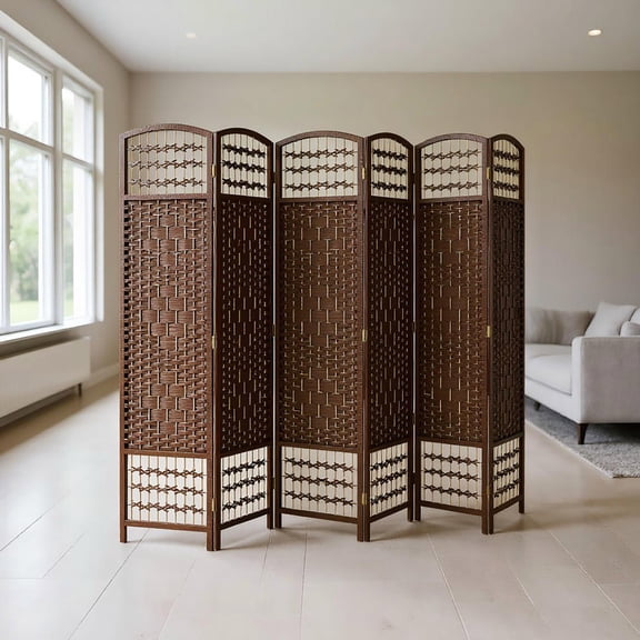 Resenkos 6-Panel Portable Wave Fiber Privacy Screen Divider for Home Office, Brown