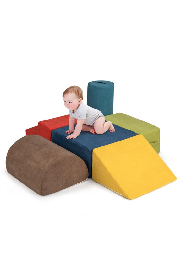 6-Piece Baby Climbing Blocks with 30D High-Density Foam and Carrying Handles-Multicolor
