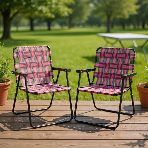 Resenkos 6 Pieces Folding Beach Chair Camping Lawn Webbing Chair-Red, Patio Lawn Webbed Folding Chairs, Outdoor Beach Portable Camping Chair for Yard, Garden Dining